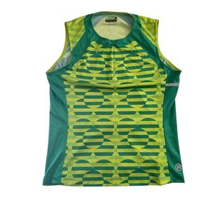 Novara Women's Size L Bike Jersey Sleeveless Zip Up Green Geometric Back Pockets